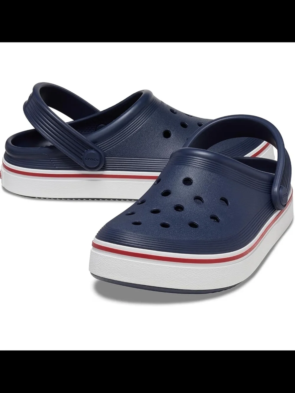 CROCS Kids Navy Off Court Clogs Navy with Red Stripe | 13
